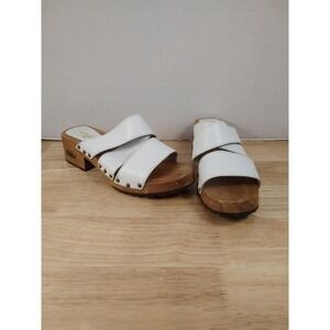 Candie's Leather & Wood Platform Sandals Slip On Chunky Womens 8.5 Vintage 90s